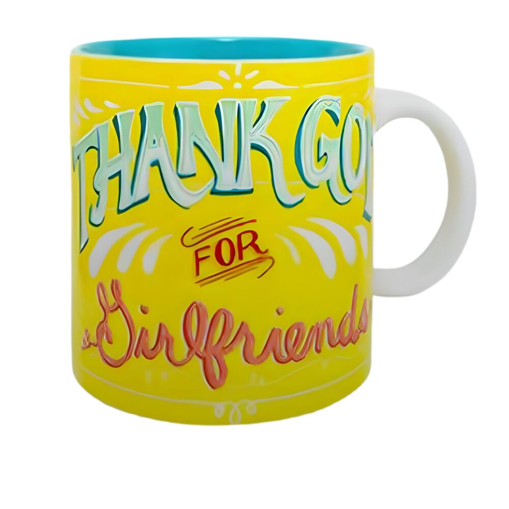 Thank God for Girlfriends 20oz Mug Bright Yellow, Pink, Aqua Ceramic Love Friend